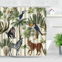 Tropical Plant Shower Curtains Bird Monkey Zebra Leopard Wild Animals Trees 3D Print Waterproof Bath Screen Bathroom Curtain Set