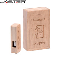 JASTER กล่องไม้ USB แฟลชไดรฟ์128GB สร้างสรรค์ของขวัญแต่งงาน Memory Stick 64GB ฟรีโลโก้ที่กำหนดเองไดรฟ์ปากกา32GB Pendrive 16GB U.