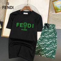 กางเกงขาสั้นแขนขั้นและเสื้อยืดของผู้ชาย Fendi ชุดสูทผู้ชายหรูหราฤดูร้อนแฟชั่นชุดแขนสั้นผ้าคอตตอน100% ใหม่6สี