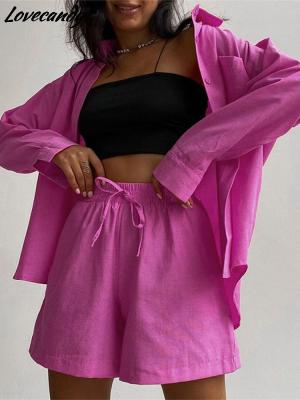 Casual Loungewear Suits With Shorts 2022 Summer Womens Tracksuit Long Sleeve Oversized Shirt Tops And Mini Shorts Two Piece Set
