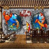 【cw】 beibehang Custom wallpaper hand-painted spicy crayfish seafood restaurant tooling wall papers home decor 3d papel de parede ！