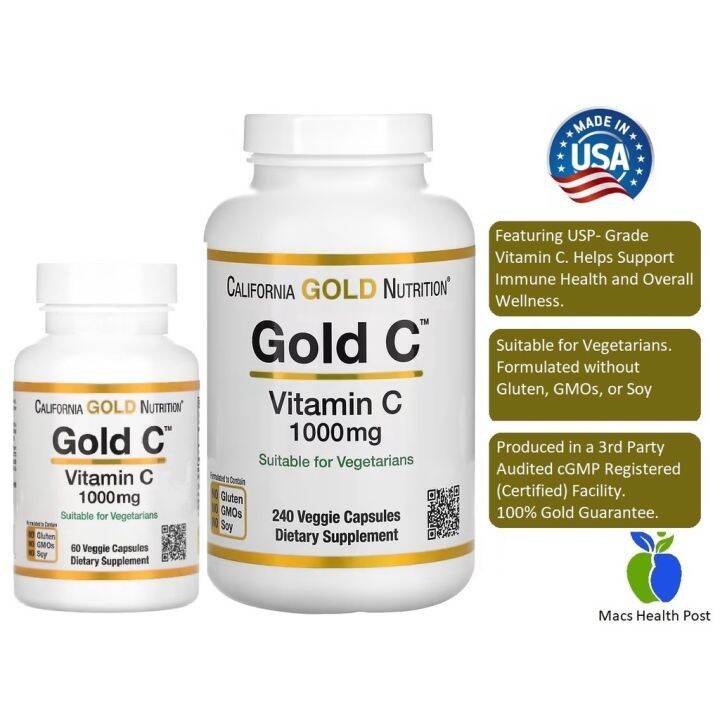 California Gold Nutrition Gold C Vitamin C 1000mg 60/240 Veg Capsules ...