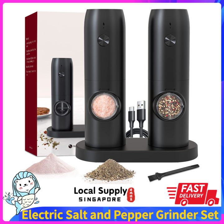 2X Electric Pepper Salt Grinder Mill Operated LED Light Battery