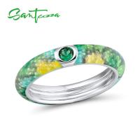 SANTUZZA Silver Rings For Women Purple Green Colorful Enamel Ring Eternity Ring 925 Sterling Silver Fashion Jewelry Handmade