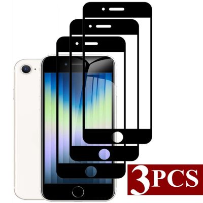 IPhone SE 2022 2020 7 8 Plus 3ชิ้นกระจกนิรภัยสำหรับคลุมทั้งหมด,ขอบสีดำปกป้องหน้าจอบน SE3ป้องกัน SE2