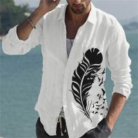 2023 Simple MenS Shirts Summer Long Sleeve Shirt For Man Plants Graphic Prints Casual Holiday Long Sleeve Button Shirt Summer