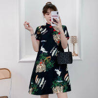 2021ขนาดบวก3XL 4XL วินเทจสีดำที่ทันสมัยชุด cheongsam สำหรับผู้หญิงพรรคลำลองฤดูร้อน qipao แผนจีนเสื้อผ้า