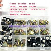 200pcs Wh148 Single 3pin Potentiometer Kit 1K 2K 5k 10k 20K 100k 50K 1M 250k 500k with Knob Single Set Shaft Nut 15MM