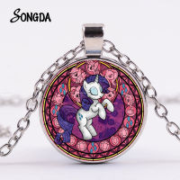 Cute Cartoon Horse Necklace for Girls Kids Silver Color Rainbow Horse Necklace Chain Gem Handmade Fashion Jewelry Birthday Gifts