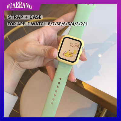 เคส VUAERNAG + สายสำหรับ Apple สายนาฬิกาข้อมือ44มม. 40มม. 45มม. 41มม. 42มม. 38มม. สายสร้อยข้อมือซิลิโคนสำหรับ I Watch Series 8/7 /Se/ 6/5/4/3/2/1อุปกรณ์เสริมเคสพร้อมสายคาดป้องกันฟิล์มนิรภัย