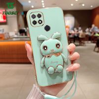 Toosci ที่ยึดสเตอริโอ3D หรูหราขาตั้งฝาหลัง TPU แบบนิ่มเคสมือถือชุบโลหะกระต่ายพร้อมสายคล้องสำหรับ OPPO A77S A33 A32 A17/A16/A74/A95/A93/A54/A36/A76/A96/A16K/A16e/a57/A94/A15/A15S/A53/A58/A78