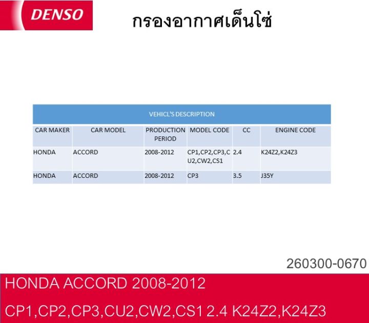 กรองอากาศเด็นโซ่-260300-0670-สำหรับ-honda-accord-g8-2008-2012-เครื่องยนต์-2-4