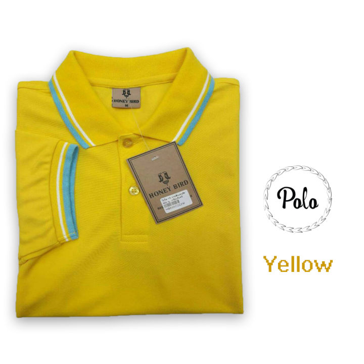 เสื้อโปโลชาย-เสื้อคอปกชาย-หญิง-คอปกรัดแขนคลิบ-ผ้านิ่ม-สบายตัว-polo-ผ้าcotton-สีเหลือง