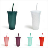 Qipin 710ml Glitter Sparkling Clear Reusable Cup Cold Water Bottle with Lid and Straw Drinkware