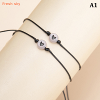 Fresh sky 2ชิ้นกำไลข้อมือคู่รักปรับได้สำหรับผู้หญิงสร้อยข้อมือลูกปัดหัวใจเรืองแสงน่ารักแบบเรียบง่ายสร้อยข้อมือมิตรภาพของขวัญเครื่องประดับความงาม