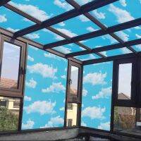 Blue Sky And White Clouds High Grade Glass Film Window Paper Frosted Opaque Color Decorative Furniture Sliding Door Sticker