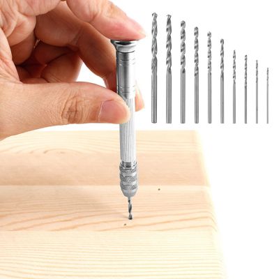 11Pcs Precision Hand Drill Pin Vise Mini Micro Hand Twist Drill Bits Set Rotary Tools Kit Polymer Clay Tool for Punch Hole Picture Hangers Hooks