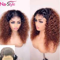 Kinky Curly Wig Closure Honey Blonde Lace Front Wigs Ombre Lace Closure Wig 4x4 Lace Front Human Hair Wigs Colored 150% Density Gift ของขวัญ