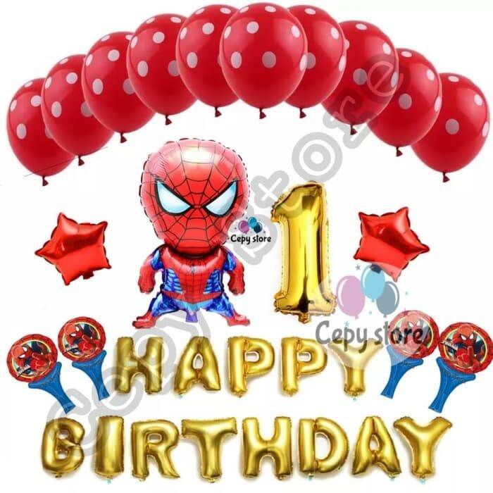 DSIKON Balon foil set happy birthday / paket ulang tahun spiderman