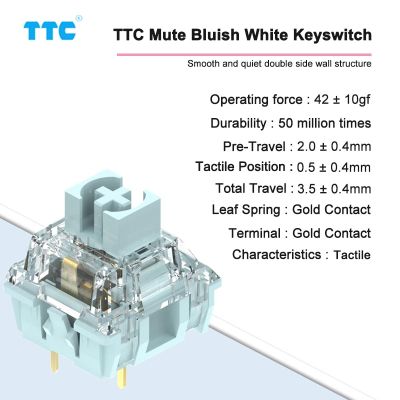 TTC Silent Bluish White Switch for Mechanical Keyboard Mute Tactile 3 Pin 42g Dual Gold Plated Spring Axis Customize DIY Game PC Basic Keyboards