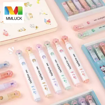 6pcs Fluorescent Marker Pens In Macaron Colors With Cat Claw