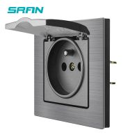 SRAN Electrical Socket France Standard with Waterproof Cover 82x82mm Aluminum Alloy Panel French Wall Power Outlets 16A