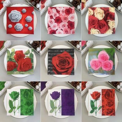 ❅ 20Pcs/Pack Red Pink Purple Green Rose Table Decoupage Paper Napkins Floral Napkin Paper Tissues for Wedding Party Decor New 2023