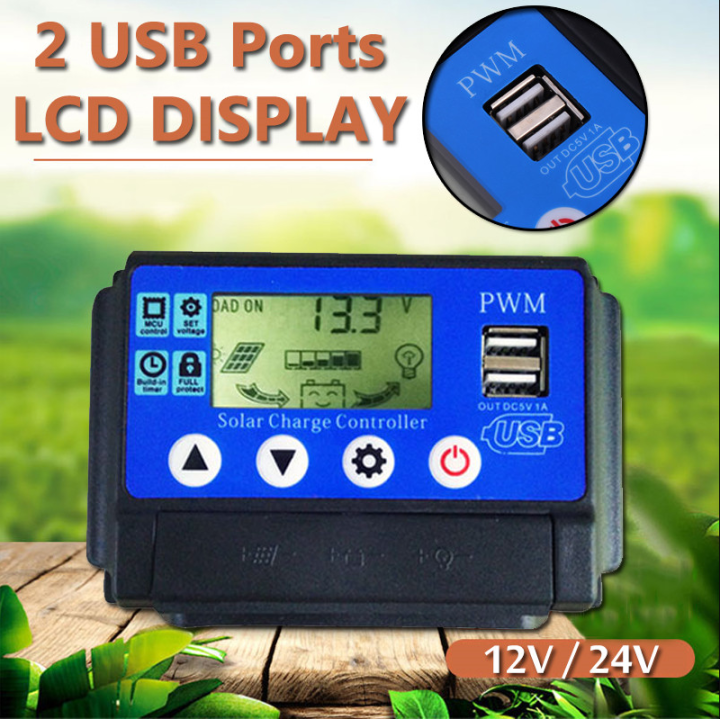 ตัวควบคุมชาร์จพลังงานแสงอาทิตย์-pwm-แบบ10a-50a-dc-12v-24การจดจำอัตโนมัติแผงควบคุมพลังงานแสงอาทิตย์ตัวควบคุม-usb-คู่