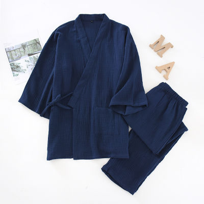 Japanese Kimono Set 100Cotton Pajamas Two-piece Couple Yukata Loose Mens And Womens Sweat Steaming Suit Home Service Set