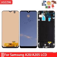 จอ LCD สุดยอดเหมาะสำหรับ Samsung Galaxy A20 A205G/A205F DS A205GN/DS ชิ้นส่วนจอสัมผัสแอลซีดีของเครื่องแปลงดิจิทัลเหมาะสำหรับ Samsung A20 LCD