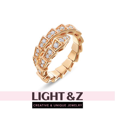 LIGHT &amp; Z เพชรเต็มคริสตัลรูปงูไททาเนียมเหล็กแหวนผู้หญิงผู้ชายเพทายแหวนเพชรนิ้วชี้ไม่ลอกแหวน