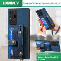 HANNEY สำหรับ Samsung Galaxy Note 20 10 9 Pro Ultra แบบย้อนยุคเคสกระเป๋าเก็บบัตรกันกระแทกป้องกันการตกพร้อม ฝาครอบหลังแบบนิ่มสายคล้องแทบข้อมือ SD-D7