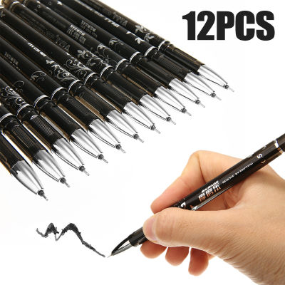 PEXELS 12Pcsใหม่0.5Mmปากกาลบได้เจลสีดำปากกาหมึกชุดเครื่องเขียนของนักเรียน