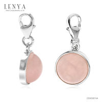 LenYa Jewelry  เครื่องประดับประเภท Charm ตัวเรือนเงินแท้ 925 ชุบทองขาว ประดับด้วยพลอยกลมสีชมพูหลังเบี้ย โรสควอตซ์ (Rose Quartz) เสริมเสน่ห์เรื่องรัก ขนาด 8.00 mm