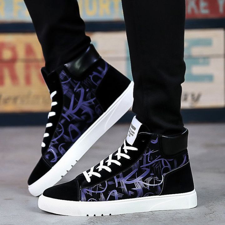 new-mens-high-top-canvas-shoes-mens-trend-spring-and-summer-all-match-student-casual-sports-board-shoes-mens-lace-up-mens-shoes-รองเท้าผ้าใบหุ้มข้อสูงสำหรับผู้ชายรุ่นใหม่รองเท้ากีฬาลำลองสำหรับนักเรียน