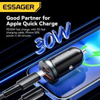 Essager 30W USB C ที่ชาร์จแบตในรถ Type C ที่ชาร์จเร็ว PD QC 3.0 SCP 5A ค่าโทรศัพท์ที่ชาร์จไฟบนรถยนต์อย่างรวดเร็วสำหรับ Iphone Xiaomi Samsung