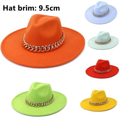 หมวกปีกหมวกสักหลาดสีส้มหนา9.5ซม. ขายส่งเสื้อทรงหยดน้ำบนเวทีพวงกุญแจหมวกหมวกแนวแจ๊ส