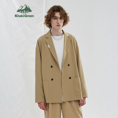 Inflasi เสื้อสูทสีกากี Besar คู่-Breasted Lelaki Jaket Streetwear Jepun