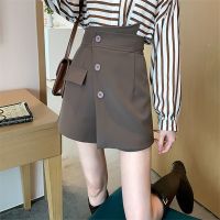 ✣ Irregular half-length culottes womens autumn and winter new Korean version of the waist a-line wide-leg shorts all-match suit hakama