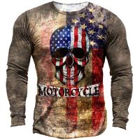 Print Vintage Hip Hop Skulls Mens T-shirt Spring Autumn Imitation Crew Neck Skeleton Long Sleeve t Shirt Eu Size for Men new 2023