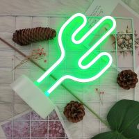 Cactus Neon Sign Night Light Lamp with Holder Base Decorative Signs Light Table Decoration for Living Room Bedroom Birthday Gift