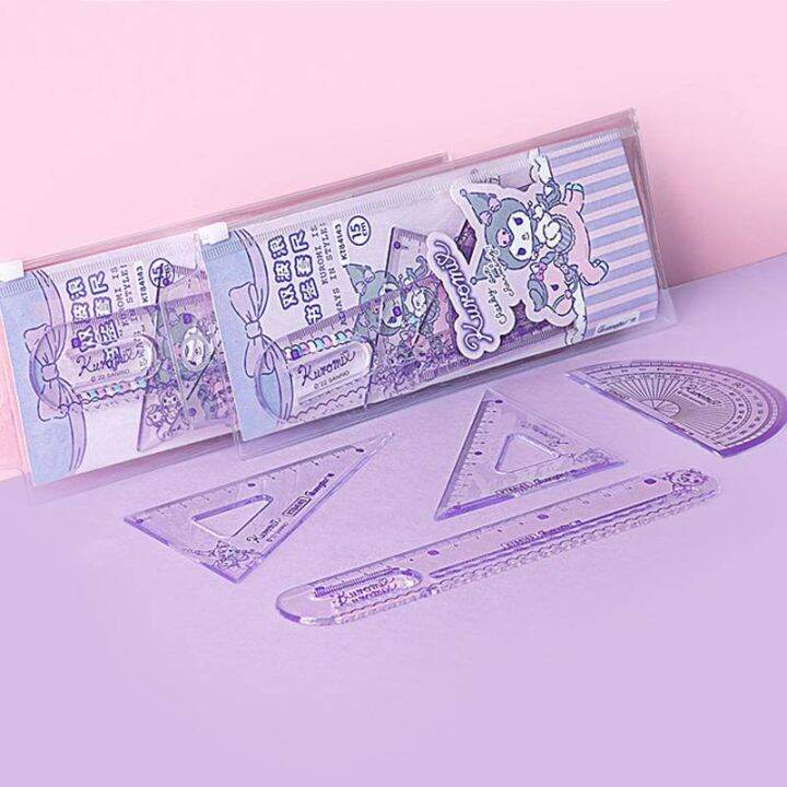 DSF 4Pcs/Set Sanrio Kuromi Plastic Ruler Set Maths Drawing Compass ...