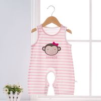 【Ready】? Baby one-piece summer thin cotton pajamas romper newborn baby open vest vest bag fart clothing baby crawling suit