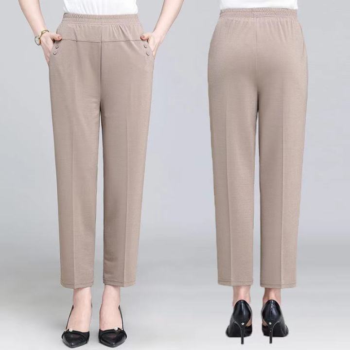 cantr-กางเกงขายาวเอวยางยืดบางตรงด้านนอกสวม-bottoming-กางเกงขายาวเอวสูงกางเกงแม่กางเกงลำลอง-กางเกง-ผญเอวสูง-ขาตรง-กางเกงขากว้าง-เหมะกับทุกวัย-แบบไม่ต้องรีด-ทนแรงเสียดสีได้ดี