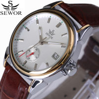 SEWOR Top Brand Fashion Design 4 Hands luxury Men Watches Leather Strap Stainless Steel Bezel Automatic Mechanical Watch 2017