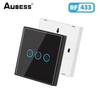 Wireless Radio Frequency RF 433Mhz Switch 1/2/3 Gang Smart Touch Switch Remote Control Tempered Glass Panel Wireless Wall Switch Power Points  Switche