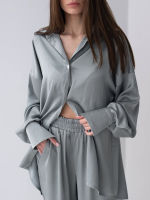 Womens Pajamas Loose Hem Pijama Trouser Suits Turn Down Collar 2 Pieces Set Sleepwear Women Pajama Drop Sleeve Casual Nightgown