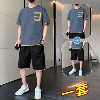 【Hot Sale】 casual sports suit mens 2023 new summer set of students large size short-sleeved t-shirt