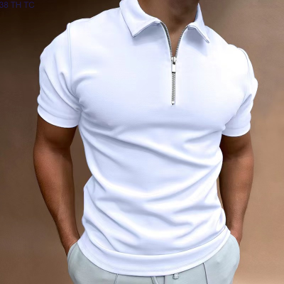【high quality】  Mens Casual Short Sleeved Polo Neck Zipper Loose And Breathable Solid Color Summer Fashion