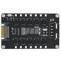 DC 12V 3/4Pin Fan PWM Hub Cooler Dual Interface 10 Port Controller Color Flash LED Temperature Sensor Display Splitter